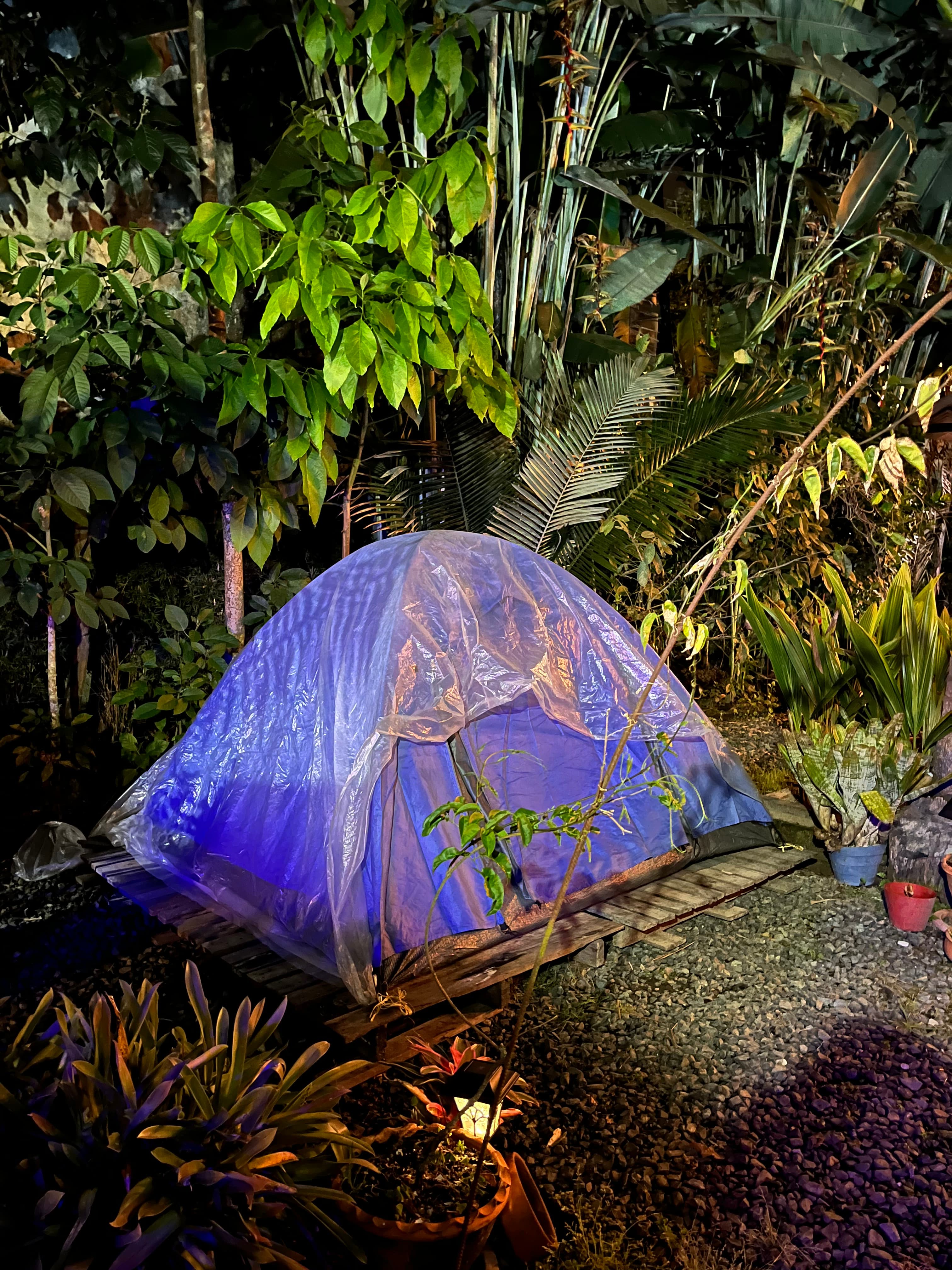 Carpa de camping en la montaña, preparación para el Nevado del Tolima